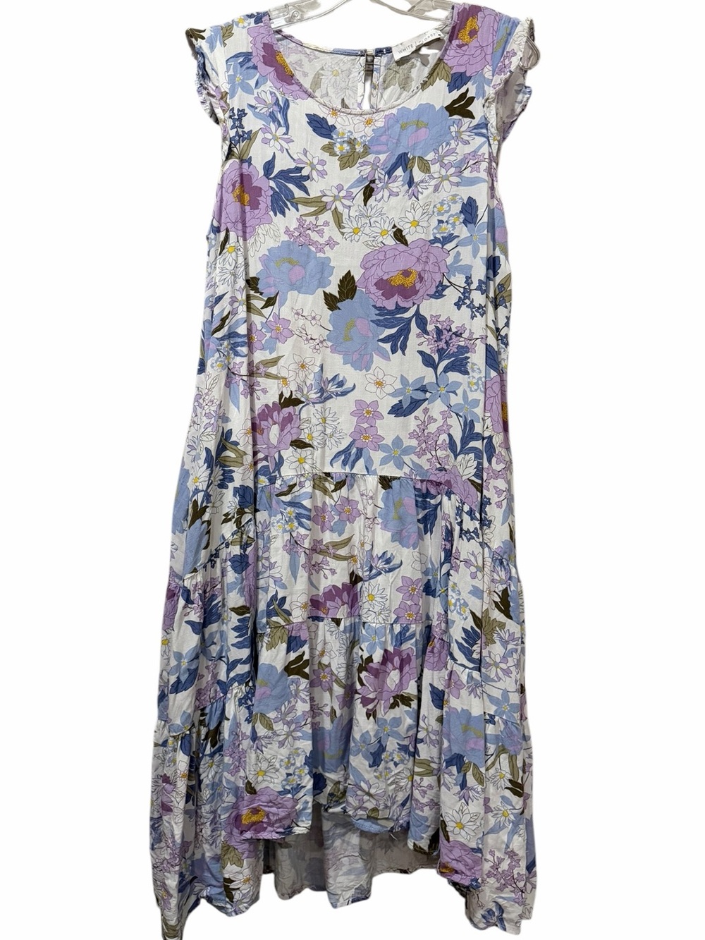 White Closet 10 Medium Floral Cap Sleeve Cotton Dress Cottagecore B10